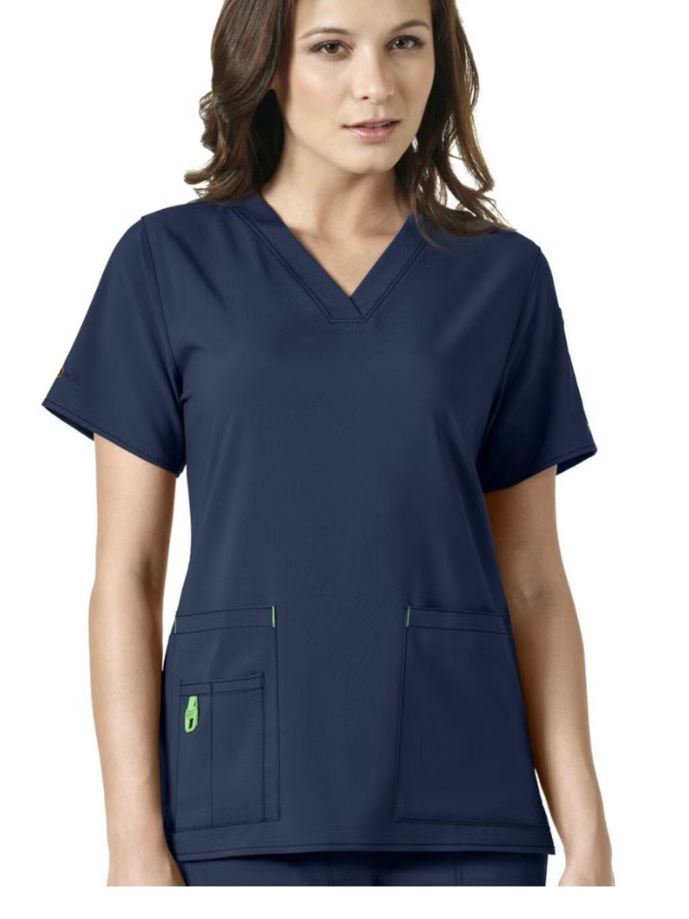 Carhartt Women's Navy V-Neck Short Sleeve Tunic Top with Green Accents L